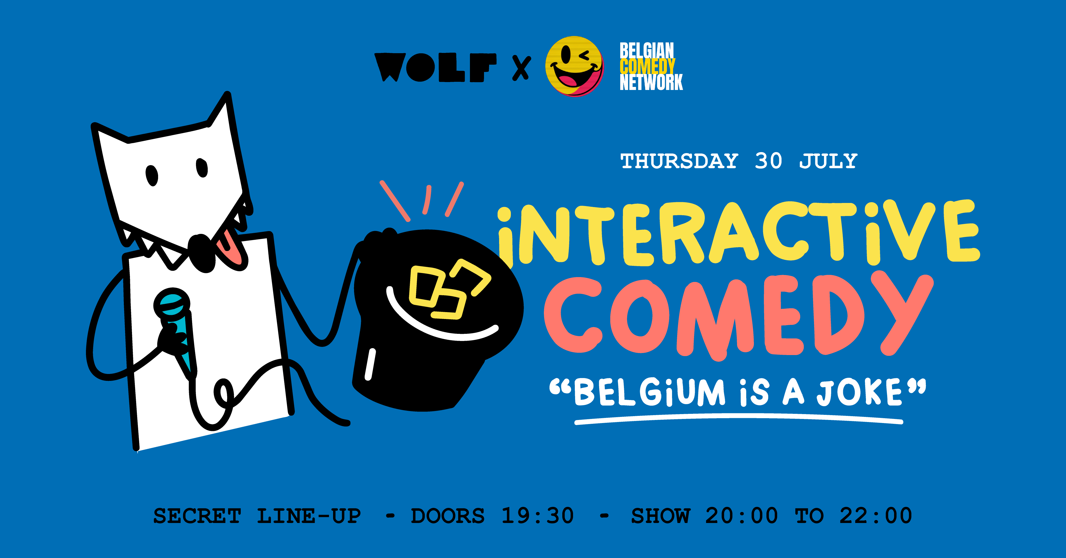 Belgium Is a Joke — interactive English comedy at WOLF Brussels, 30 July 2026